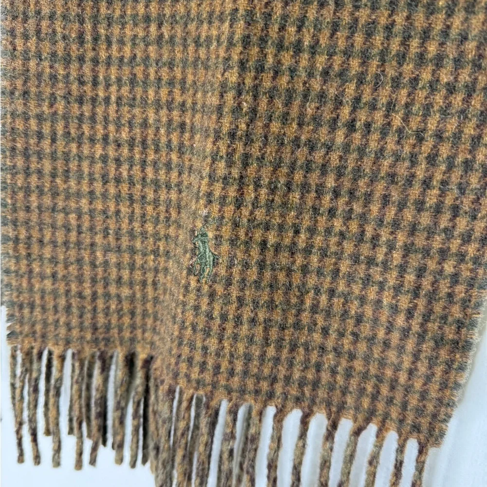 Polo Ralph Lauren Brown Check Wool Rectangle Winter Scarf Made In Italy‎